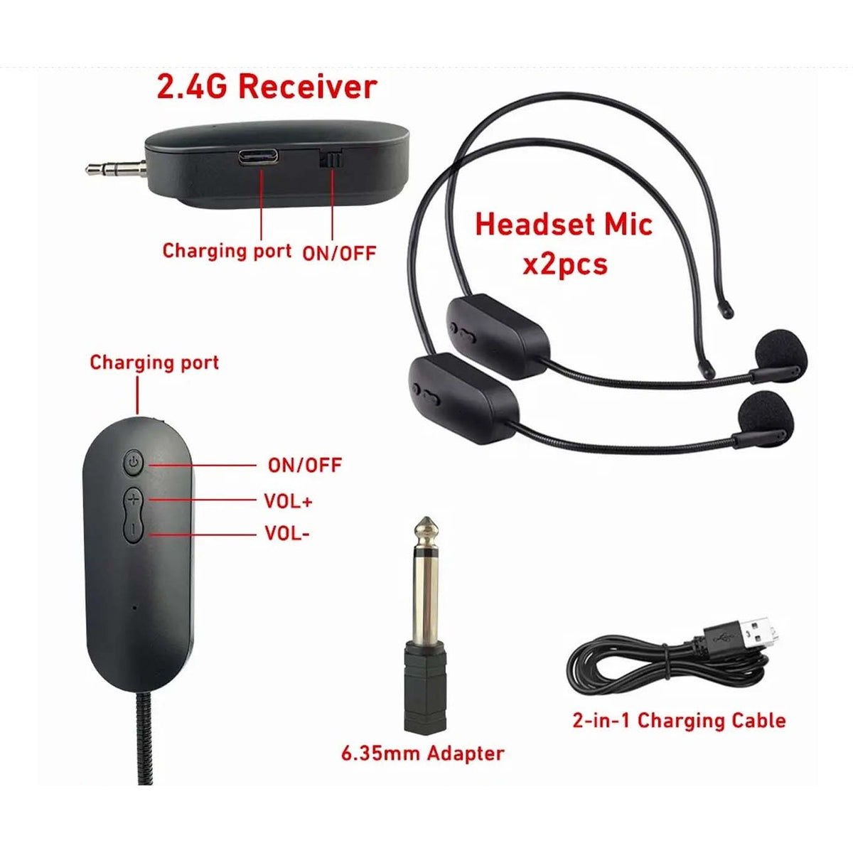 2 in 1 Dual Wireless Headset Microphone