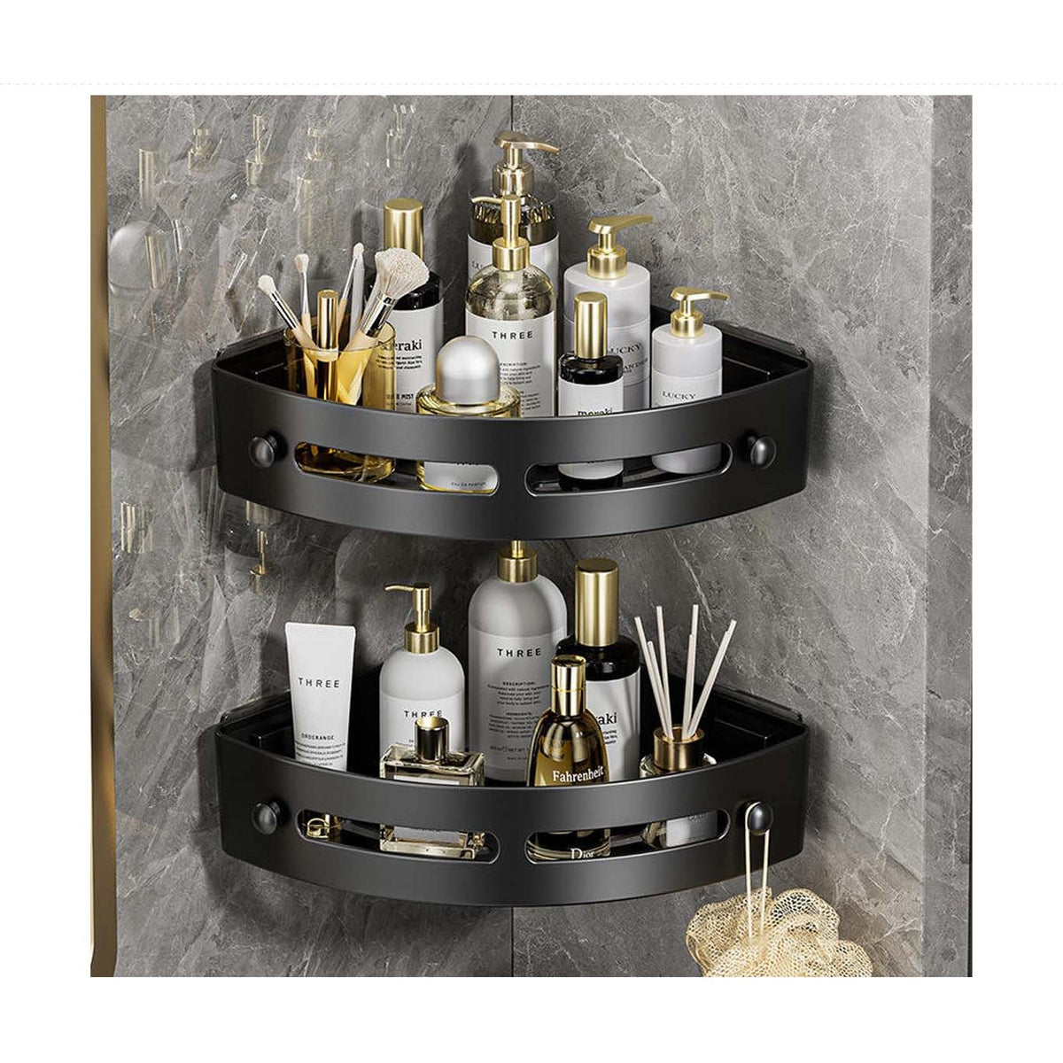 2 pcs Wall Shelf Set for Bathroom Plastic Mounted