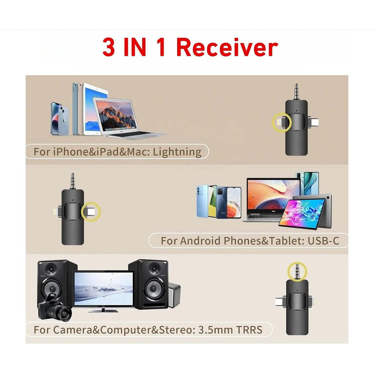 3 in 1 Noise Cancellation Wireless Mic