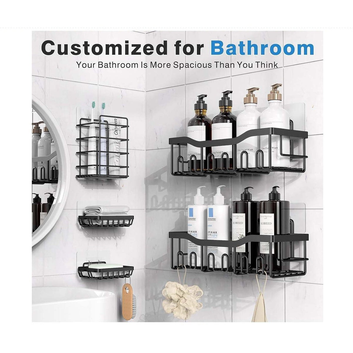 5 Pack Bathroom Organizer Rustproof Carbon Steel