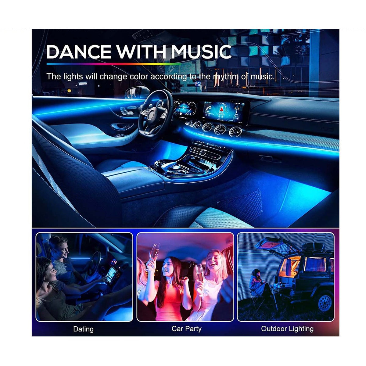 9 in 1 LED Interior Ambient Light and Footwell light for Car